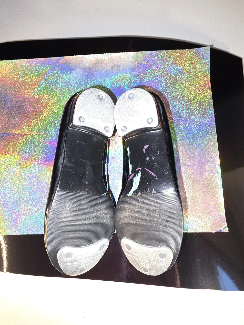 ABT American Ballet Theater Spotlights Black Patent Tap Jazz Shoes Sz 8.5 Flaw**